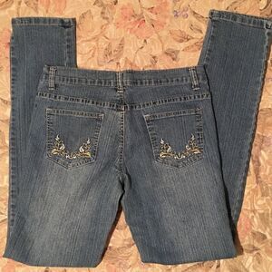Aviva Skinny Jeans Embroidered Pockets Size 9